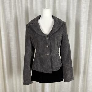 Kenar Blazer Jacket Womens Medium Gray Lace Lined Button Front Fitted Textured